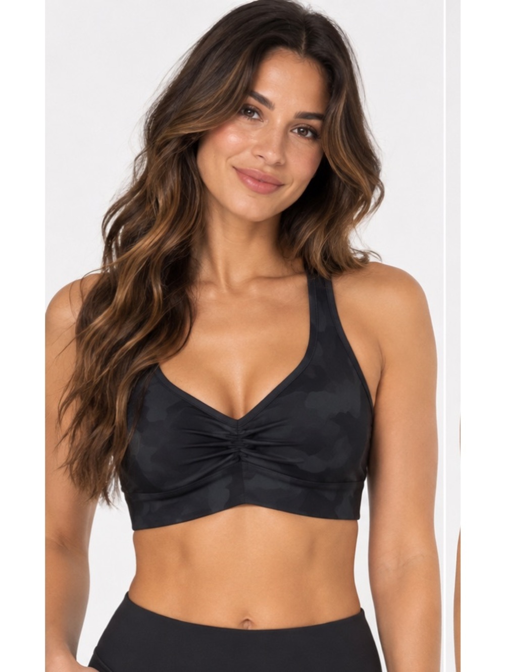 ALO Yoga Black Wild Thing Dark Camo V Neck Double-Strap Sports Bralette Small